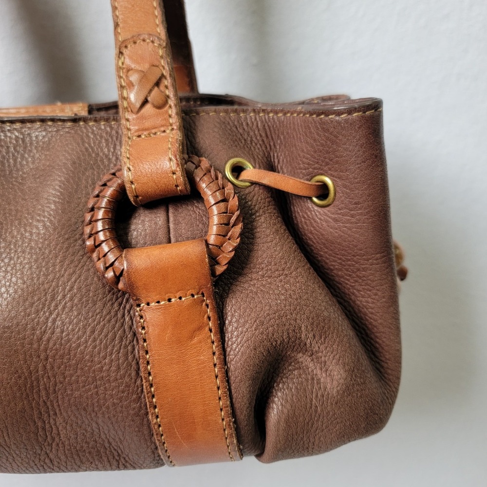 Fossil Brown Leather Floral Embossed Satchel with Tan Straps - Picture 7 of 13